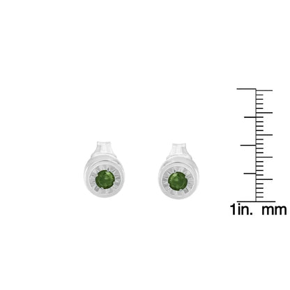 Exquisite Miracle-set Green Diamond Stud Earrings in Sterling Silver