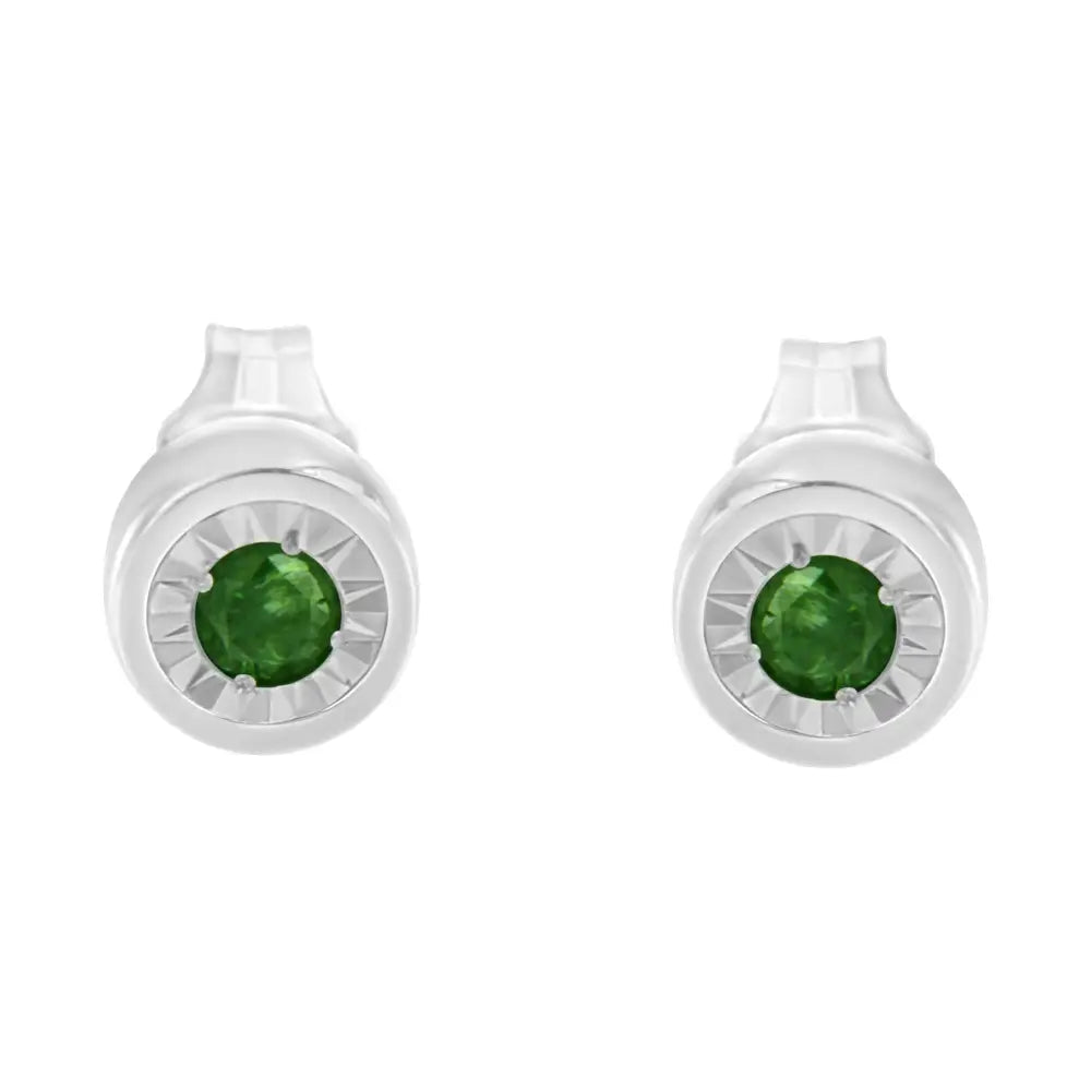 Exquisite Miracle-set Green Diamond Stud Earrings in Sterling Silver