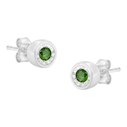 Exquisite Miracle-set Green Diamond Stud Earrings in Sterling Silver