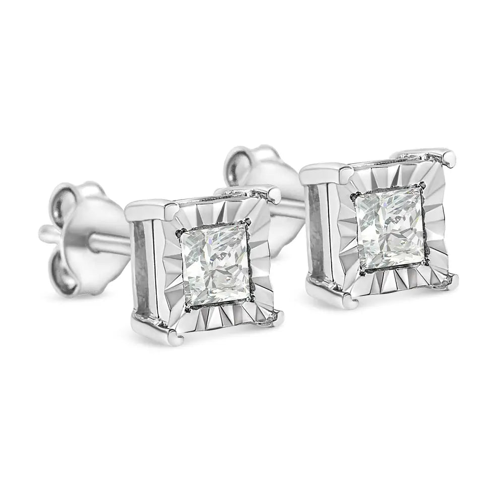 Exquisite Miracle Set Princess-cut Diamond Solitaire Stud Earrings