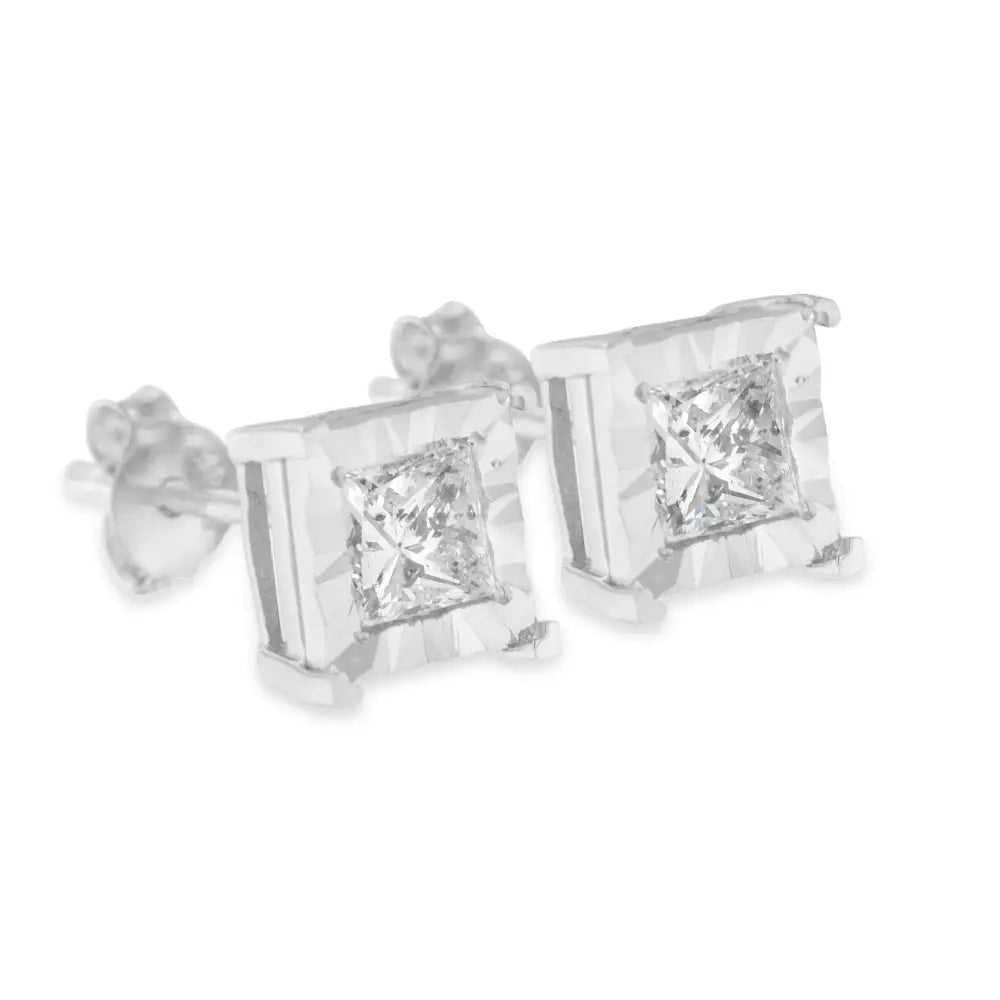 Exquisite Miracle Set Princess-cut Diamond Solitaire Stud Earrings