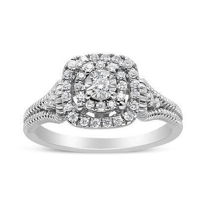 Exquisite Miracle Set Round-cut Diamond Cocktail Ring in Sterling Silver