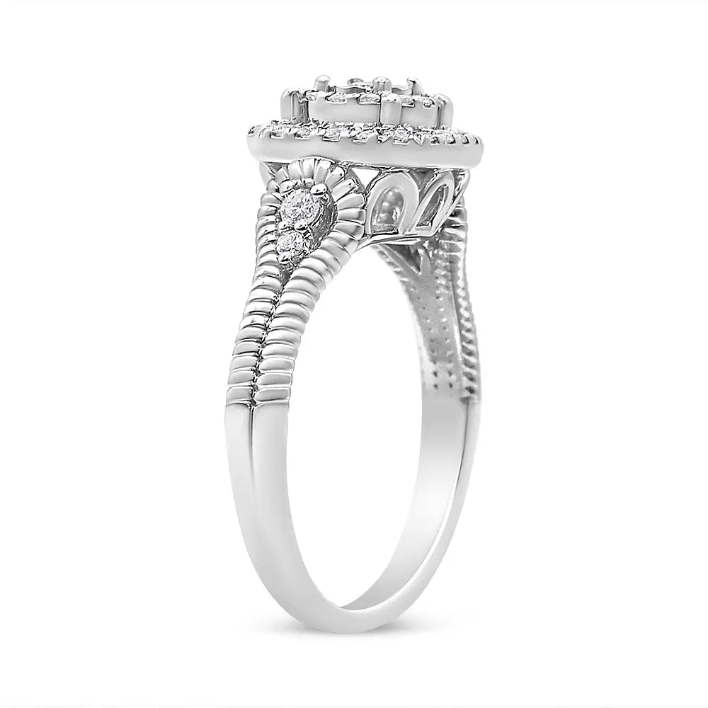 Exquisite Miracle Set Round-cut Diamond Cocktail Ring in Sterling Silver