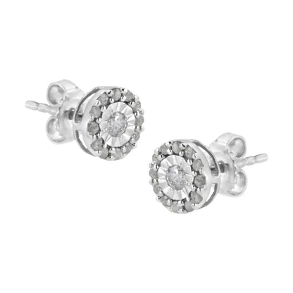 Exquisite Miracle-set Round Diamond Halo Stud Earrings in Sterling Silver