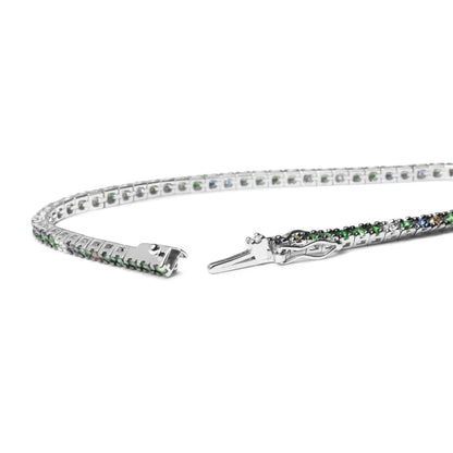 Exquisite Multi-colored Tennis Bracelet with Blue Sapphire and Green Tsavorite