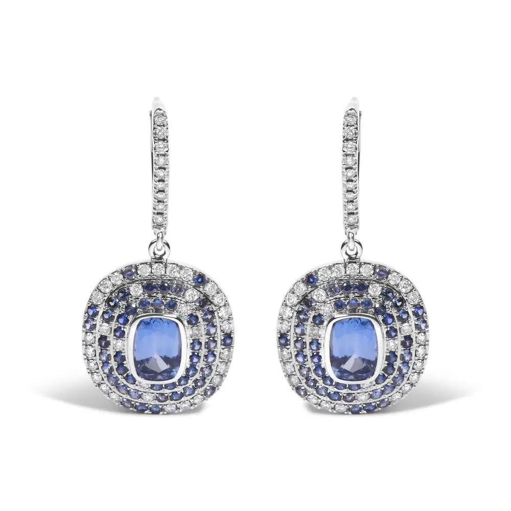 Exquisite Natural Blue Sapphire and Diamond Scattered Halo Drop Earrings