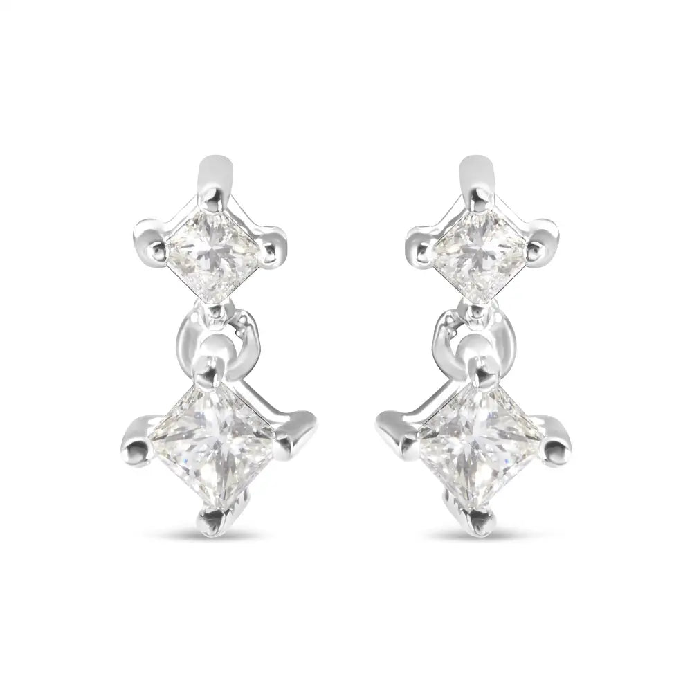 Exquisite Princess Cut Diamond Earrings Crafted in 14k White Gold