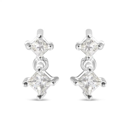 Exquisite Princess Cut Diamond Earrings Crafted in 14k White Gold