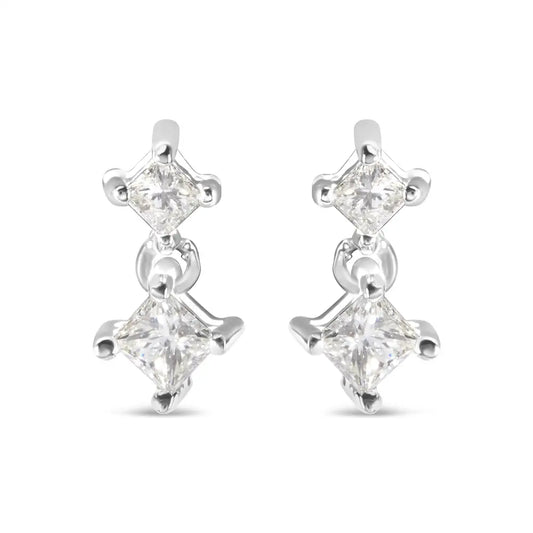 Exquisite Princess Cut Diamond Earrings Crafted in 14k White Gold