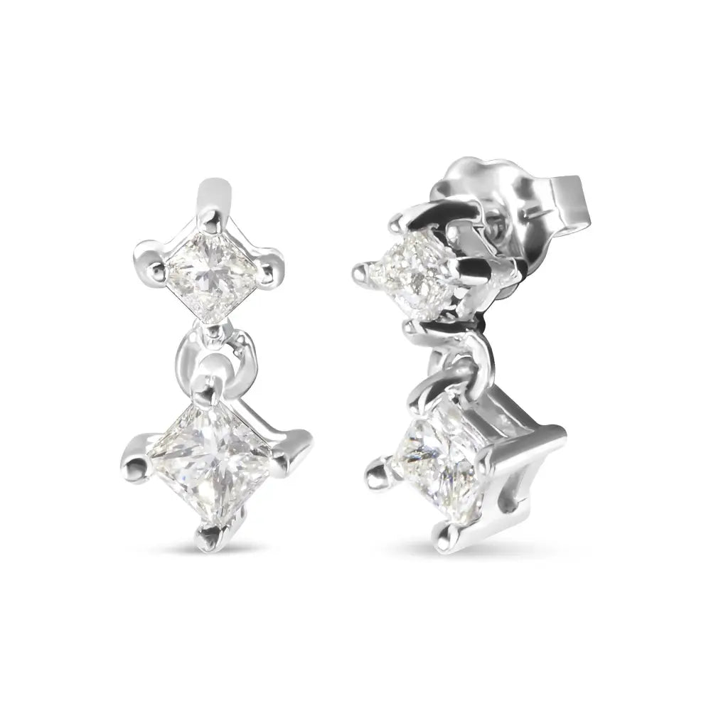 Exquisite Princess Cut Diamond Earrings Crafted in 14k White Gold