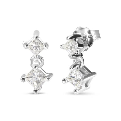 Exquisite Princess Cut Diamond Earrings Crafted in 14k White Gold