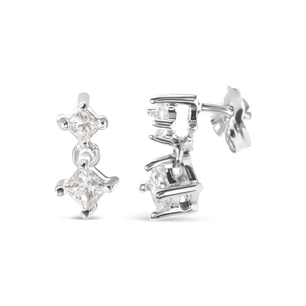 Exquisite Princess Cut Diamond Earrings Crafted in 14k White Gold