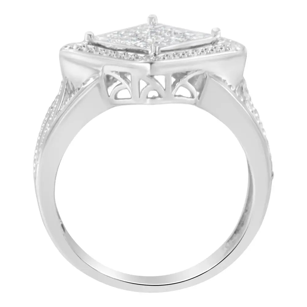 Exquisite Princess Cut Diamond Square Point Cluster Composite Ring