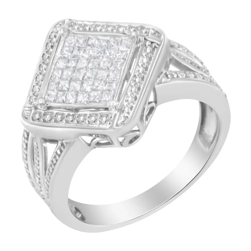 Exquisite Princess Cut Diamond Square Point Cluster Composite Ring