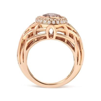 Exquisite Rose Gold Oval Light Pink Morganite with Cttw Diamonds Halo Ring