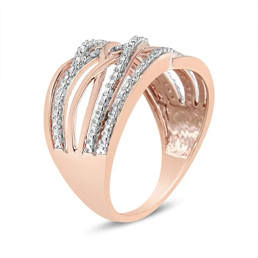 14k Rose Gold Plated.925 Sterling Silver Diamond Accent Crossover Ring (i-j)