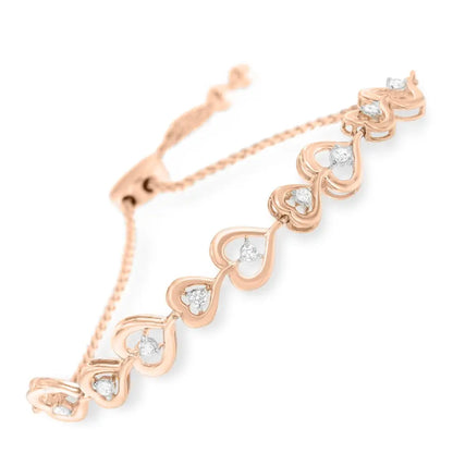 Exquisite Rose Plated Sterling Silver Diamond Heart-linked Bolo Bracelet