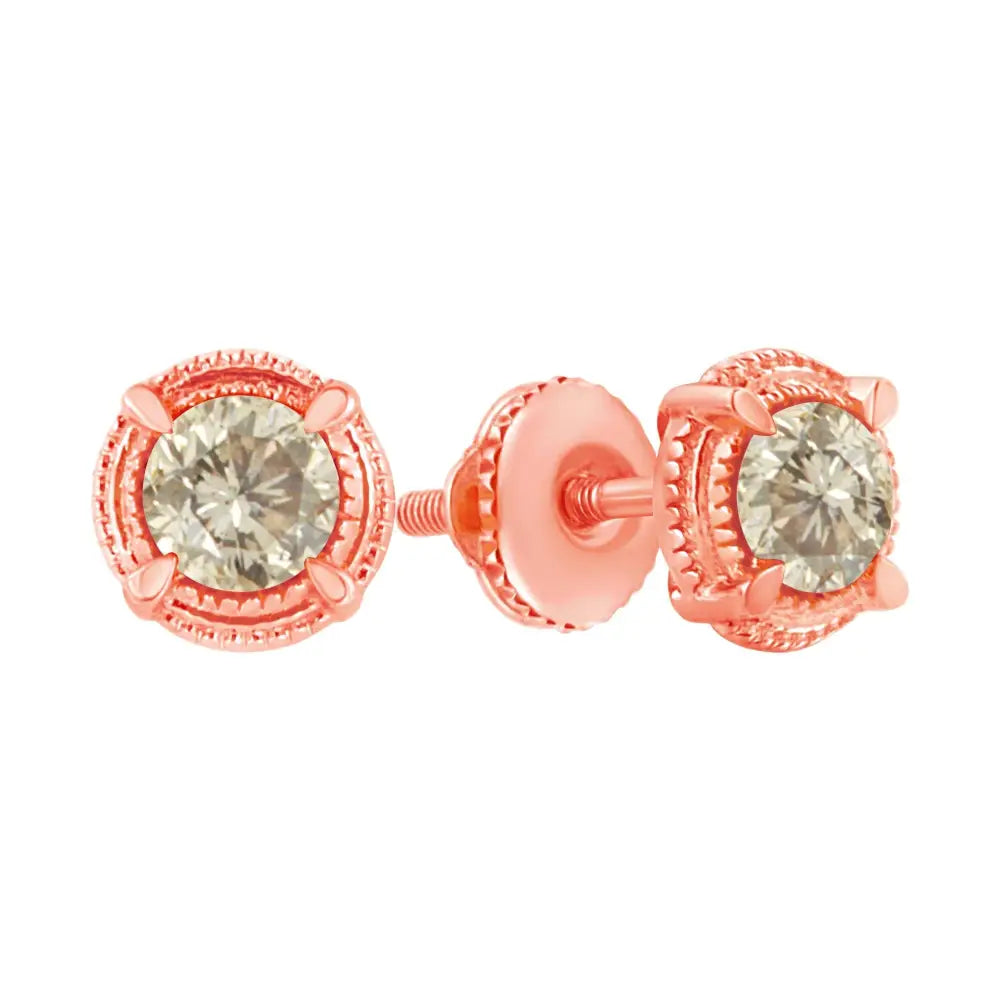 Exquisite Round Brilliant Cut Diamond Solitaire Milgrain Stud Earrings