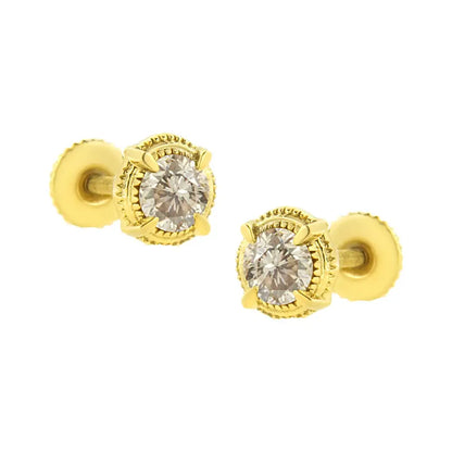 Exquisite Round Brilliant Cut Diamond Solitaire Milgrain Stud Earrings