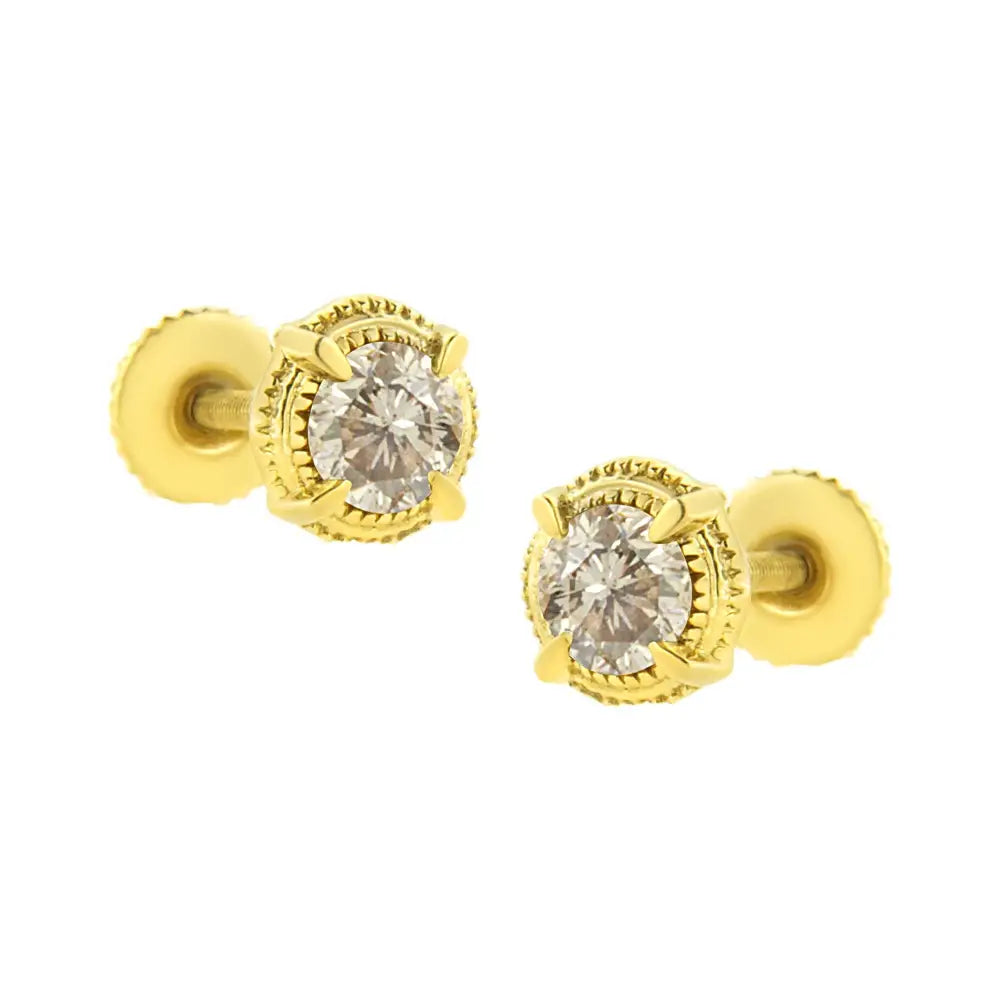 Exquisite Round Brilliant Cut Diamond Solitaire Milgrain Stud Earrings