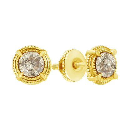 Exquisite Round Brilliant Cut Diamond Solitaire Milgrain Stud Earrings