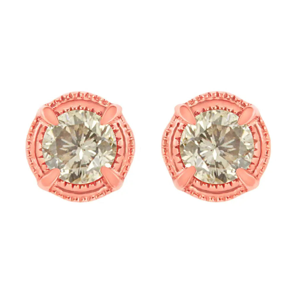 Exquisite Round Brilliant Cut Diamond Solitaire Milgrain Stud Earrings