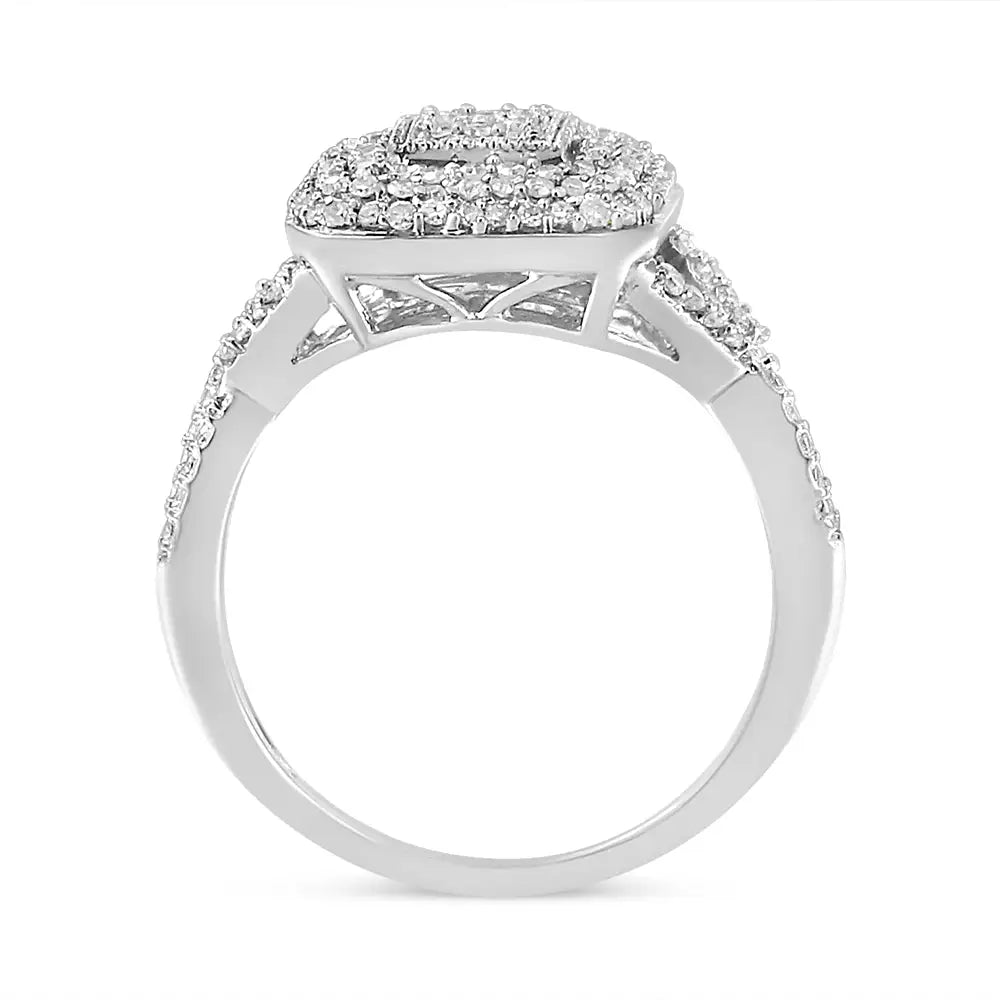 Exquisite Round-cut Diamond Cluster Cushion Ring in Sterling Silver