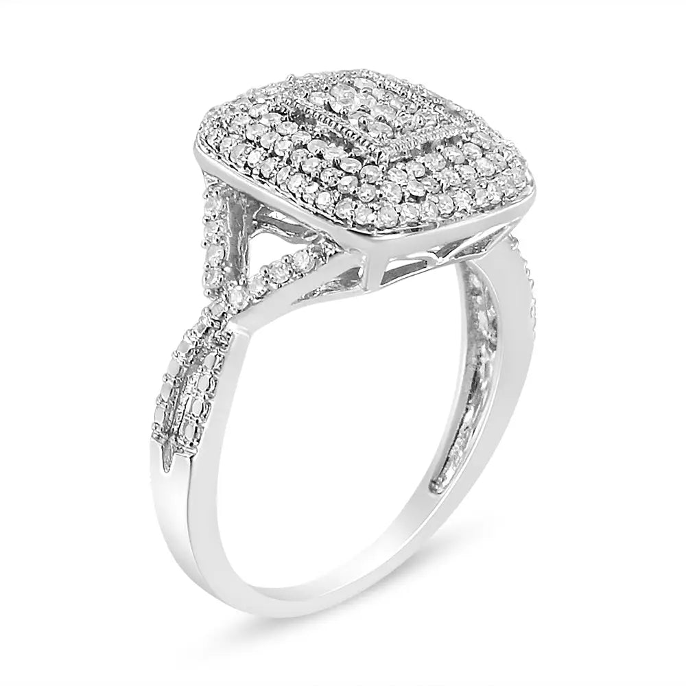 Exquisite Round-cut Diamond Cluster Cushion Ring in Sterling Silver