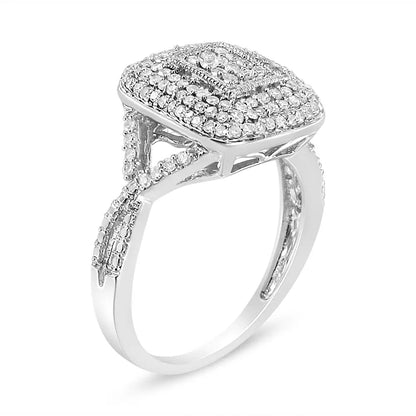 Exquisite Round-cut Diamond Cluster Cushion Ring in Sterling Silver