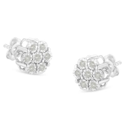 Exquisite Round-cut Diamond Miracle-set Floral Cluster Button Stud Earrings