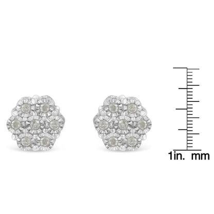 Exquisite Round-cut Diamond Miracle-set Floral Cluster Button Stud Earrings