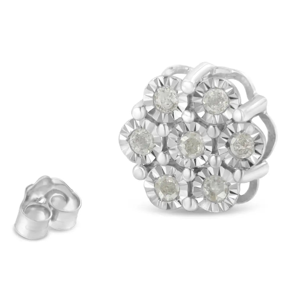 Exquisite Round-cut Diamond Miracle-set Floral Cluster Button Studs