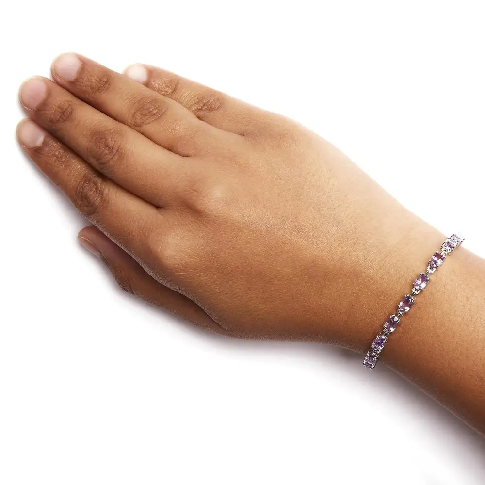 Exquisite Shaped Purple Amethyst Link Bracelet in Sterling Silver