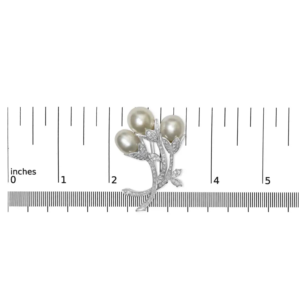 Exquisite South Sea Pearl Floral Brooch in 18k White Gold with Diamonds