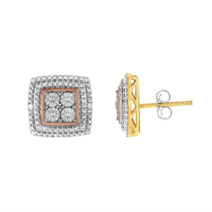 Exquisite Square Shaped Milgrain Earrings in Sterling Silver Diamond Accented