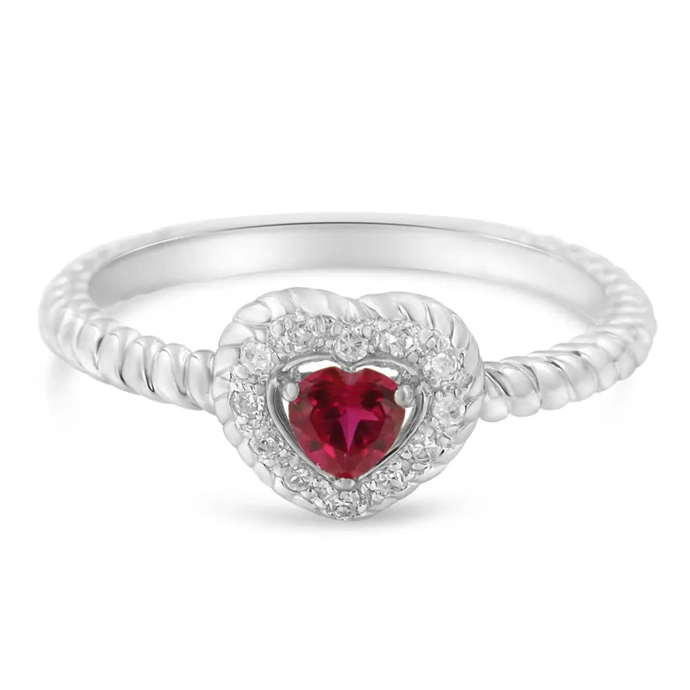 Exquisite Sterling Silver 4mm Lab Created Ruby Heart Ring