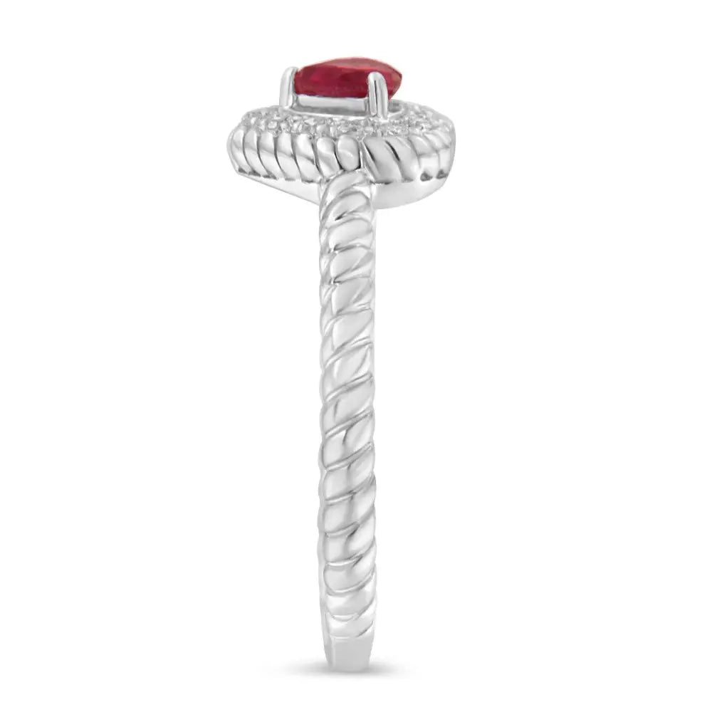 Exquisite Sterling Silver 4mm Lab Created Ruby Heart Ring