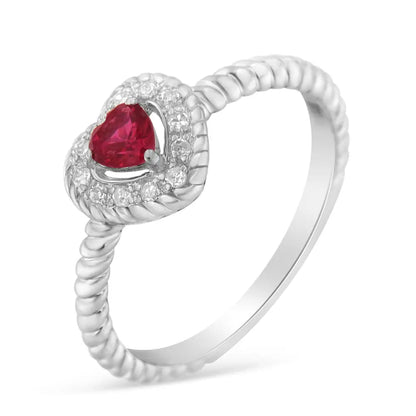 Exquisite Sterling Silver 4mm Lab Created Ruby Heart Ring