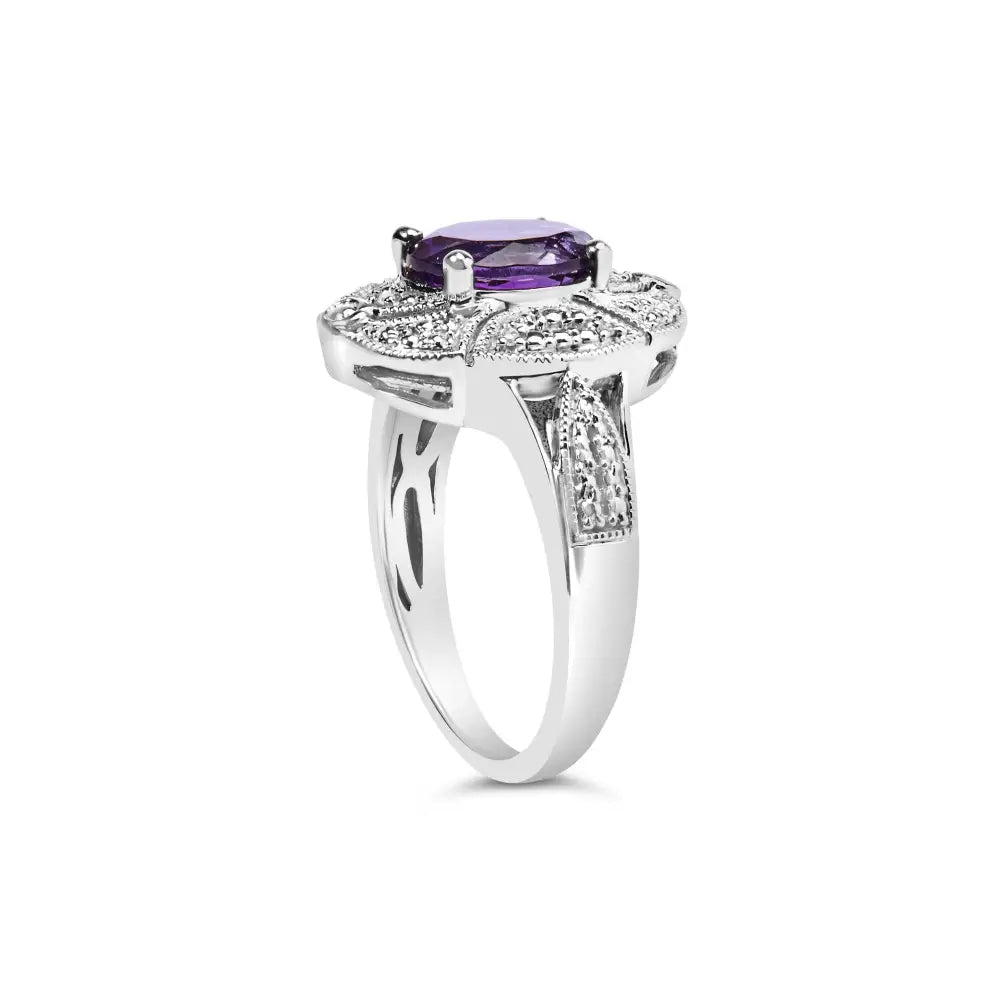 Exquisite Sterling Silver 9x7mm Oval Purple Amethyst Cocktail Ring