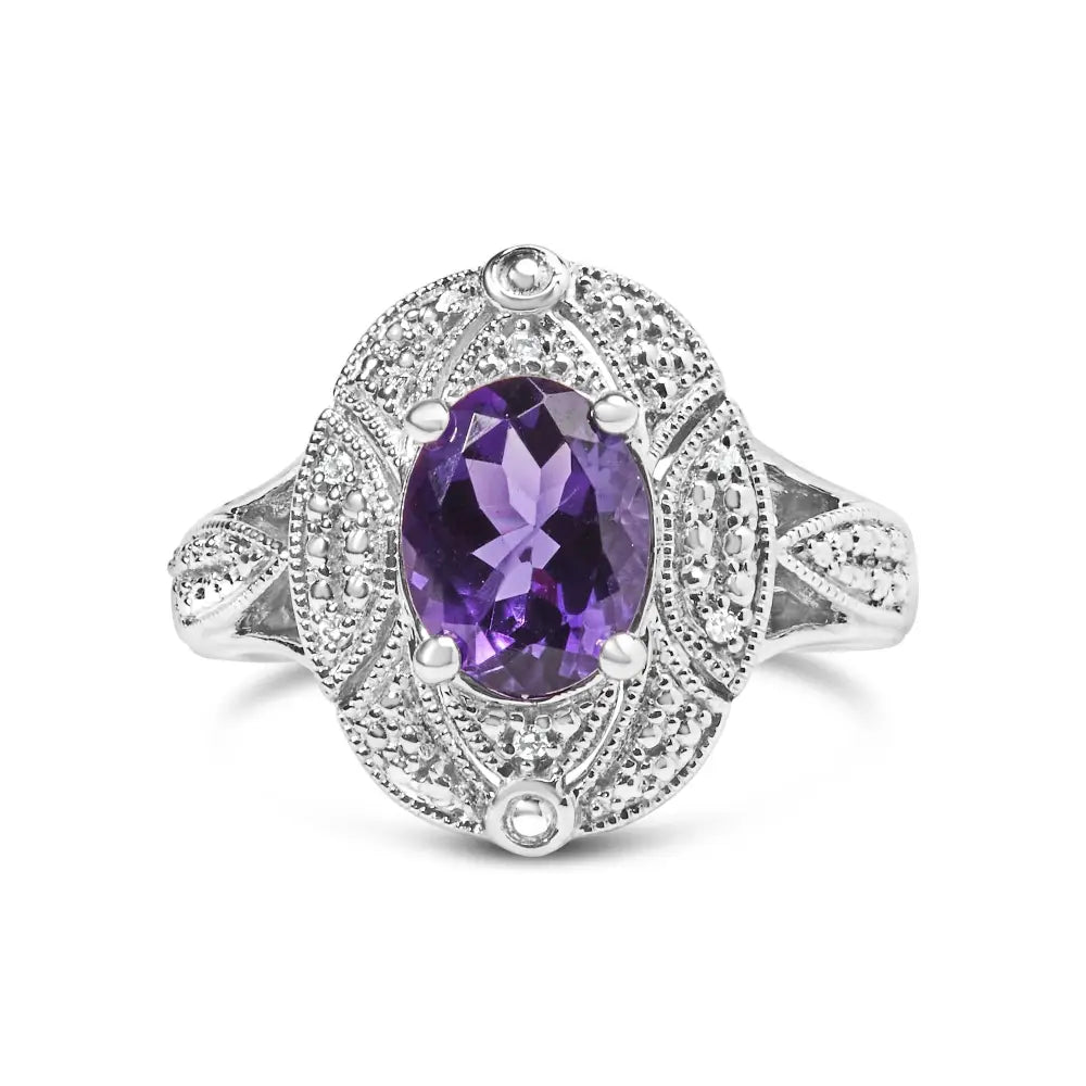 Exquisite Sterling Silver 9x7mm Oval Purple Amethyst Cocktail Ring