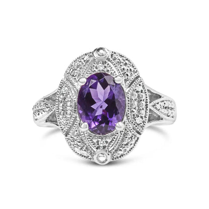 Exquisite Sterling Silver 9x7mm Oval Purple Amethyst Cocktail Ring