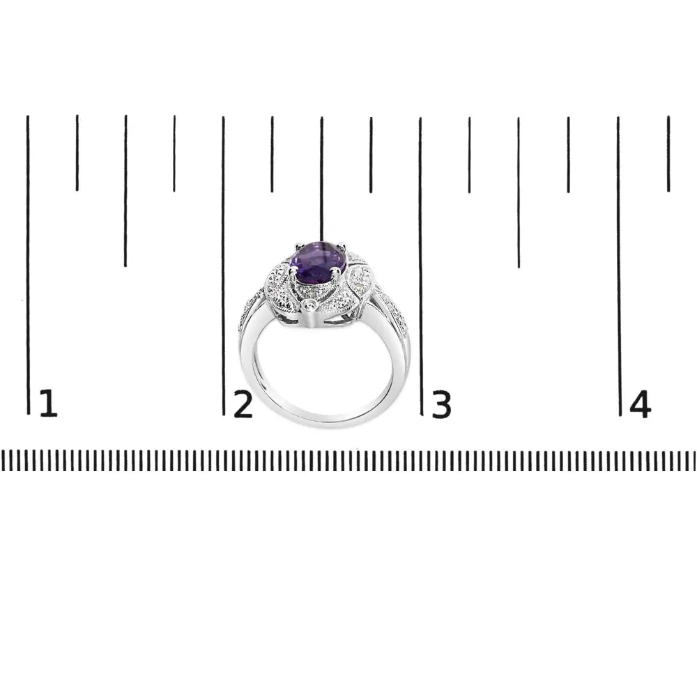 Exquisite Sterling Silver 9x7mm Oval Purple Amethyst Cocktail Ring