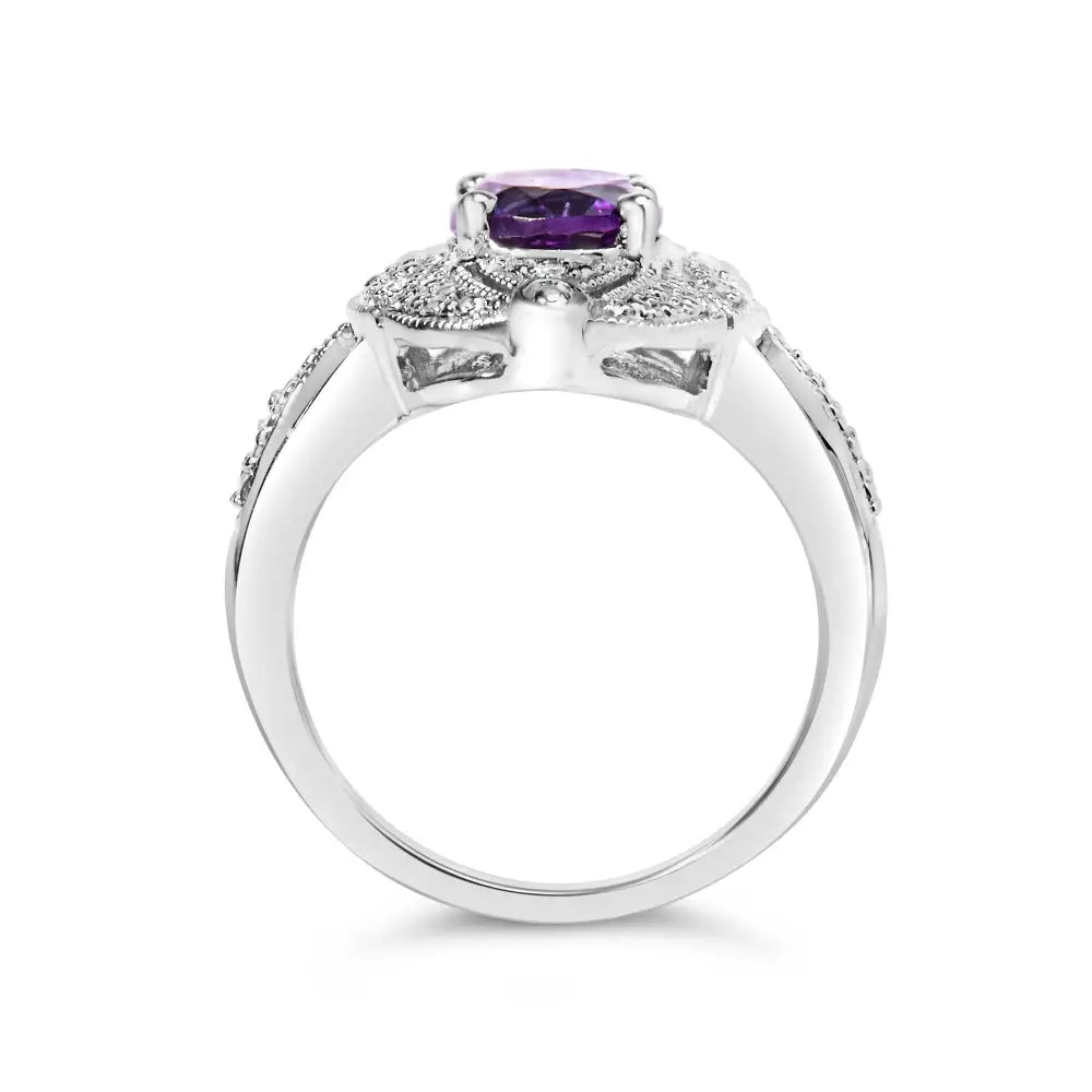 Exquisite Sterling Silver 9x7mm Oval Purple Amethyst Cocktail Ring