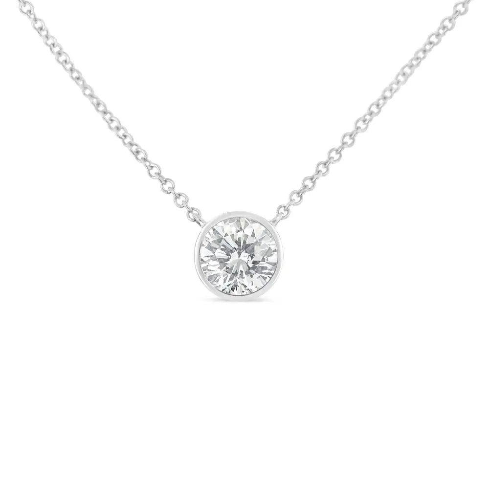 Exquisite Sterling Silver Bezel-set Diamond Solitaire Pendant Necklace