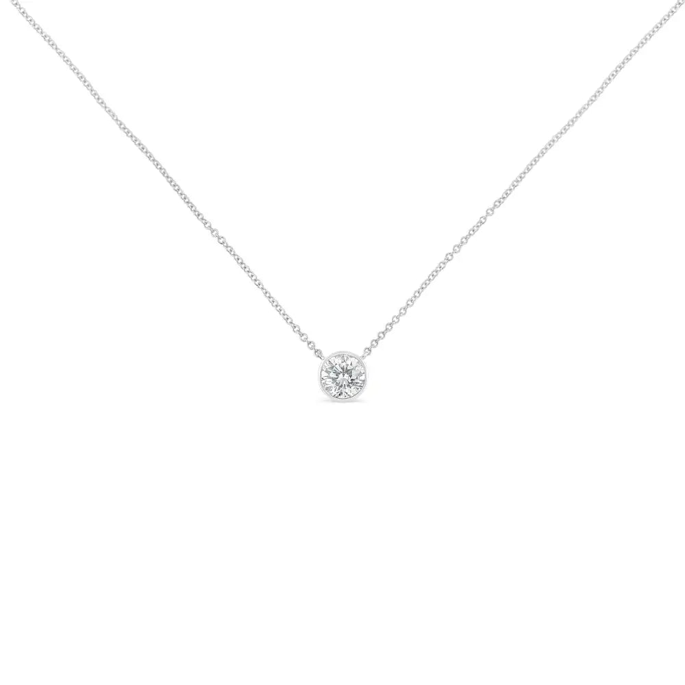 Exquisite Sterling Silver Bezel-set Diamond Solitaire Pendant Necklace