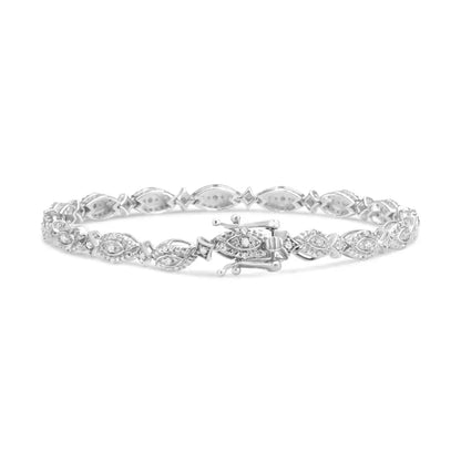 Exquisite Sterling Silver Cttw Diamond Alternating Starburst Link Bracelet