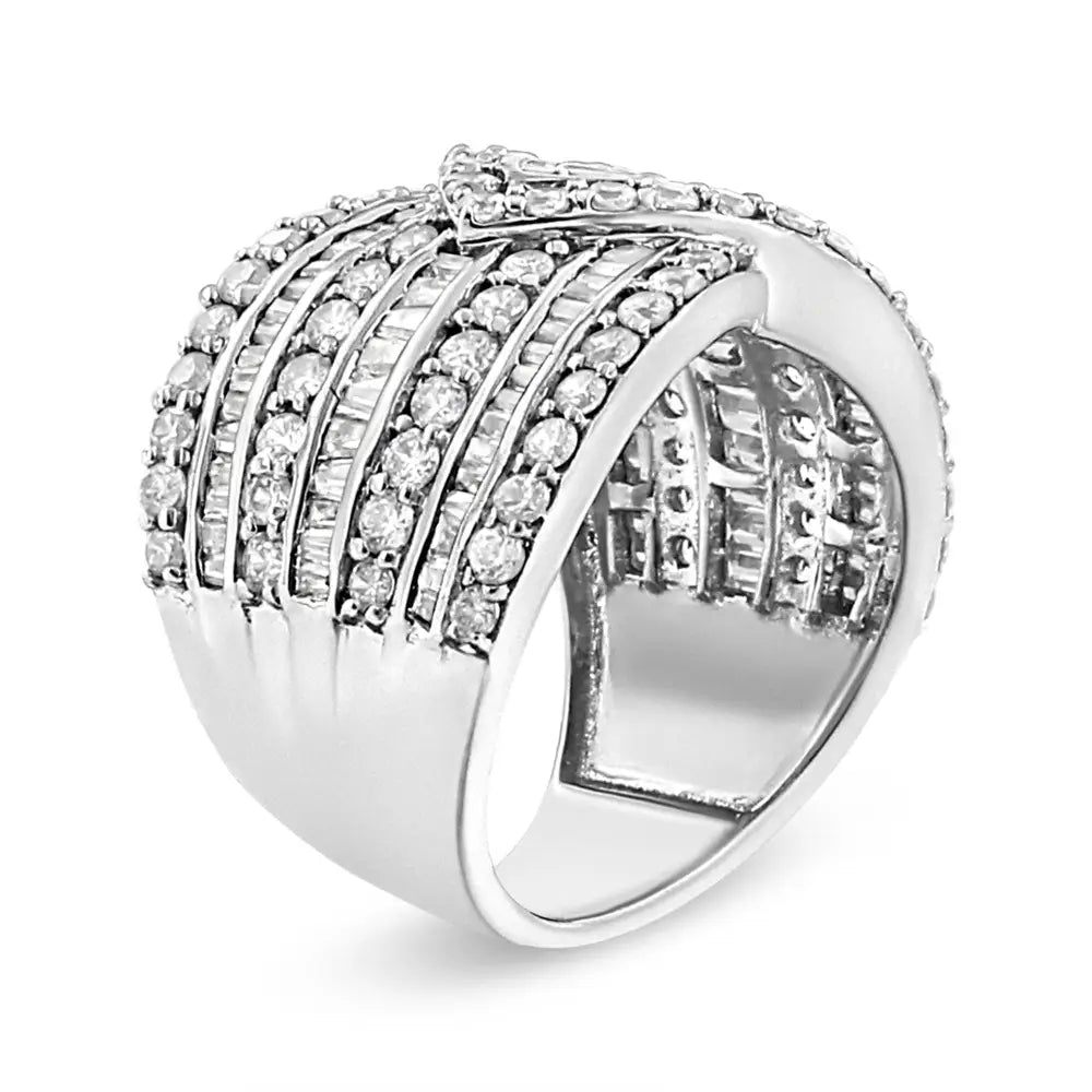 Exquisite Sterling Silver Cttw Diamond Multi Row Overlay Band Ring