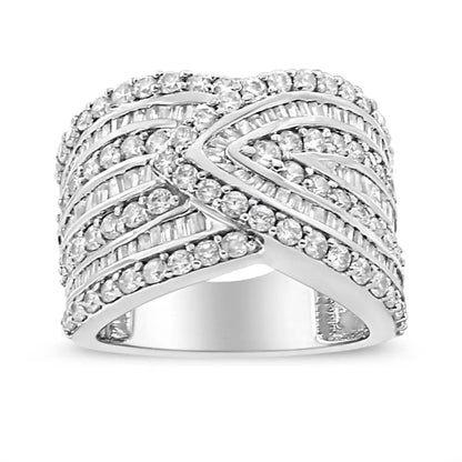 Exquisite Sterling Silver Cttw Diamond Multi Row Overlay Band Ring