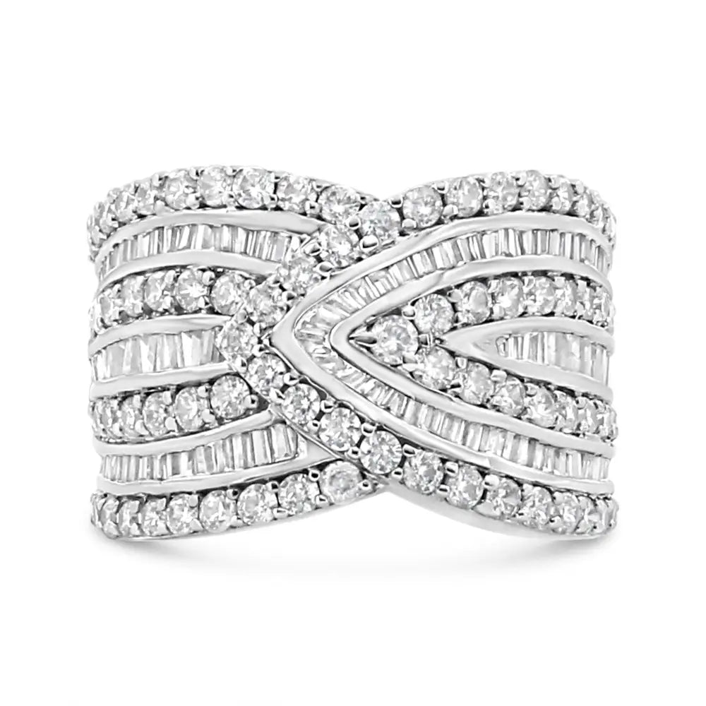 Exquisite Sterling Silver Cttw Diamond Multi Row Overlay Band Ring