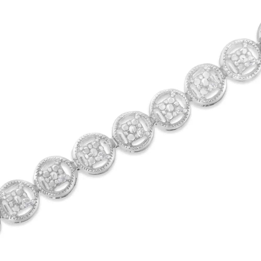 Exquisite Sterling Silver Cttw Diamond Open Circle Wheel Link Bracelet